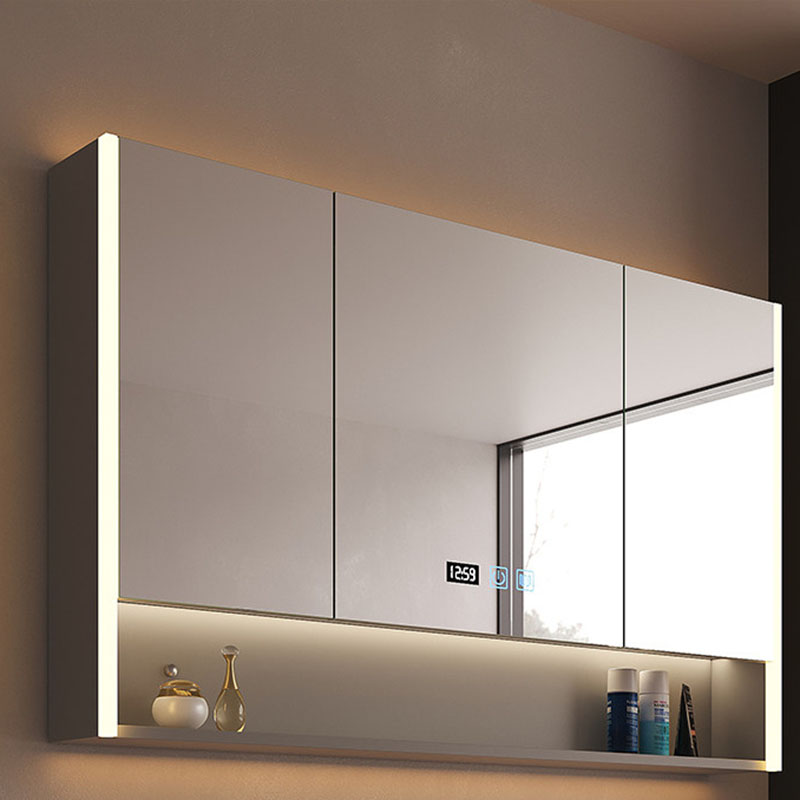 Home Bathroom Organizer - ตู้ห้องน้ำทันสมัยหรูหรา ตกแต่งด้วยไม้ ชั้นวางเครื่องสำอาง ตู้เก็บของ กระจก ตู้เก็บของอเนกประสงค์