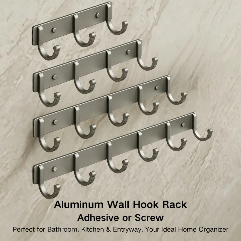 Home Bathroom Organizer - ราวแขวนติดผนังอะลูมิเนียม – ติดตั้งได้โดยไม่ต้องเจาะผนัง ด้วยกาวหรือสกรู มีให้เลือก 2
