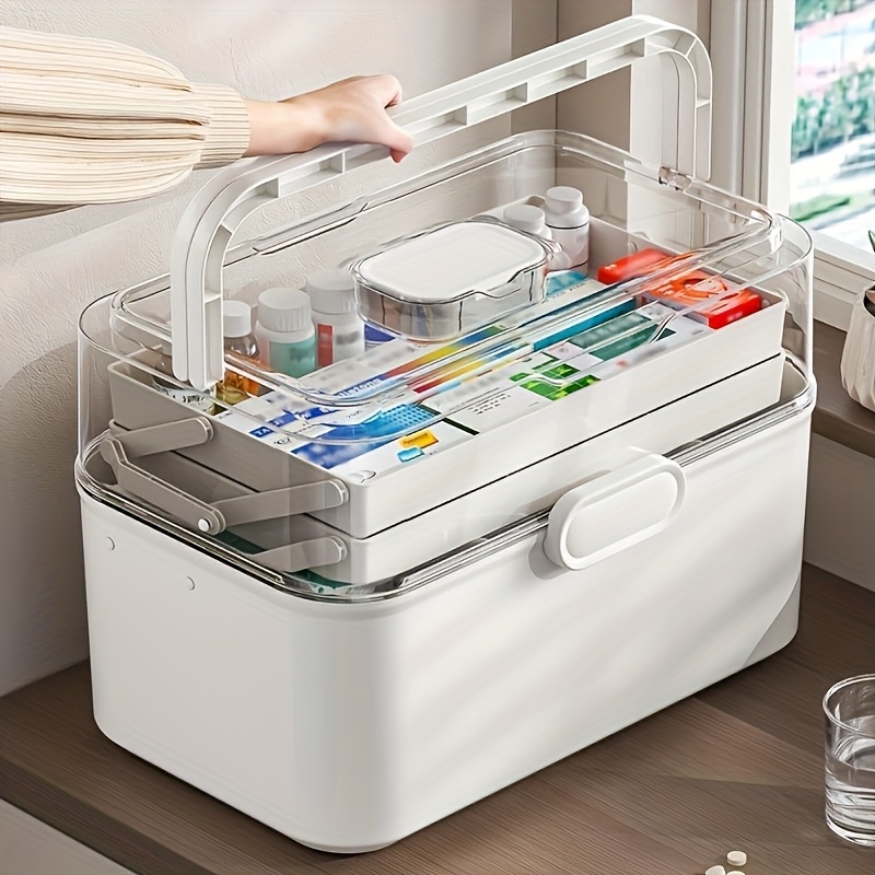 Home Bathroom Organizer - กล่องเก็บยาฝาใสความจุขนาดใหญ่/กล่องจัดเก็บ - ตู้เก็บยาพลาสติก, กล่องจัดระเบียบอเนกประสงค์สำหรับบ้าน, สำนักงาน, ห้องครัว,