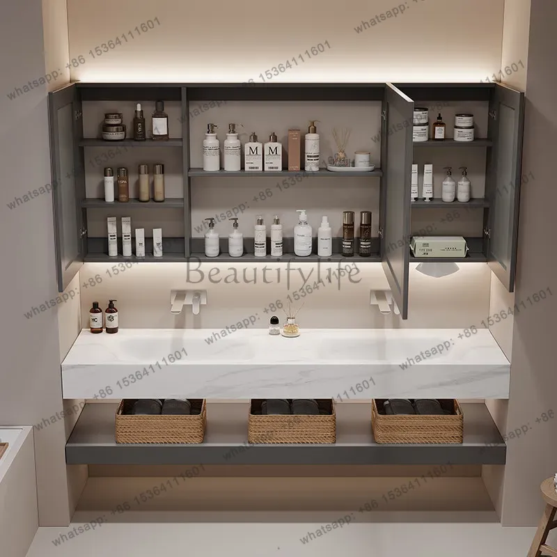 Home Bathroom Vanity Combo - ตู้เก็บของในห้องน้ำสไตล์หรูหราเรียบง่าย สีขาวโมเดิร์น สำหรับโรงแรม ตู้เก็บของในบ้านขนาดเล็ก เฟอร์นิเจอร์