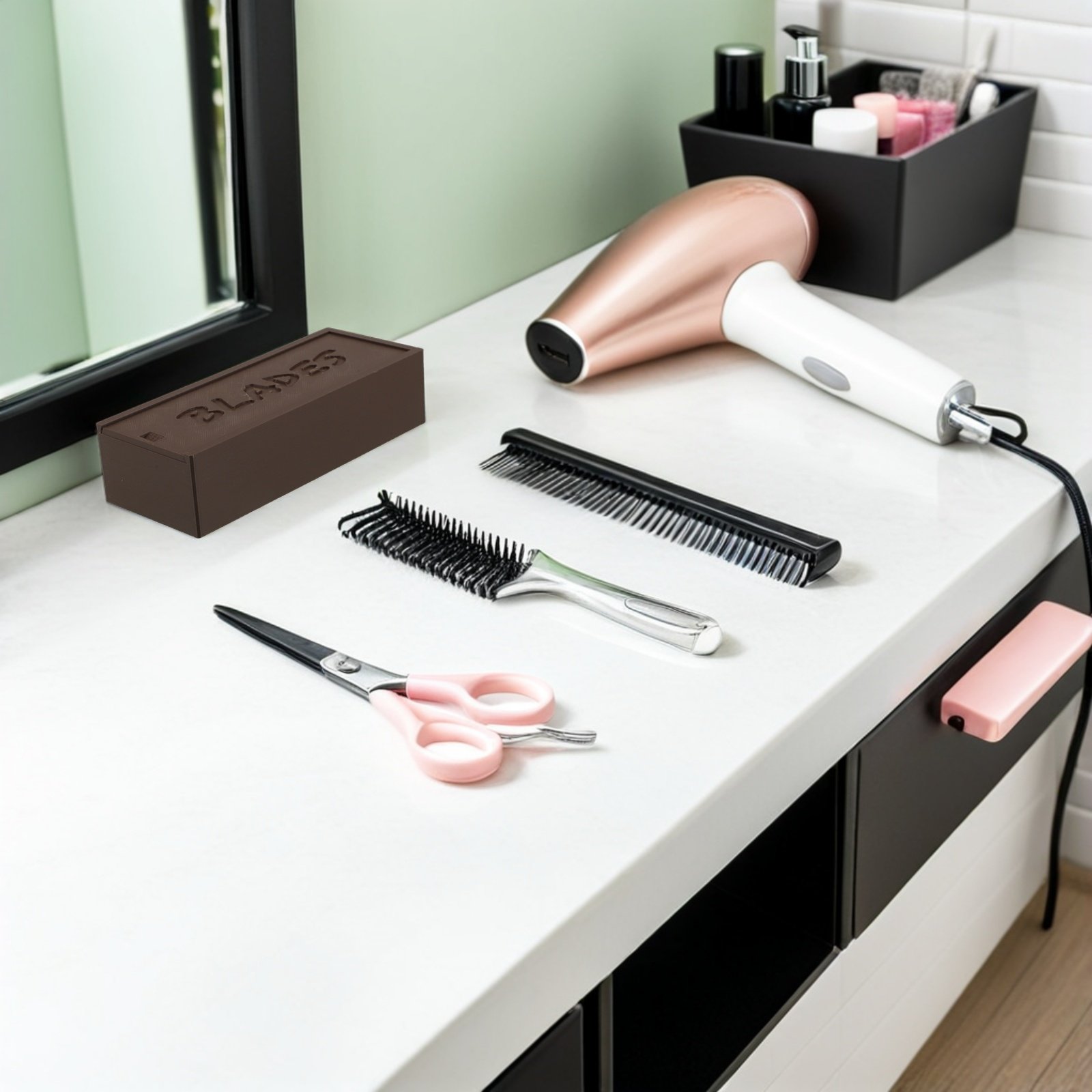 Home Bathroom Organizer - กล่องเก็บใบมีดปัตตาเลี่ยนแบบสองช่อง ที่จัดเก็บใบมีดโกนหนวดพลาสติก สำหรับช่างตัดผม ใช้ในบ้านและห้องน้ำ
