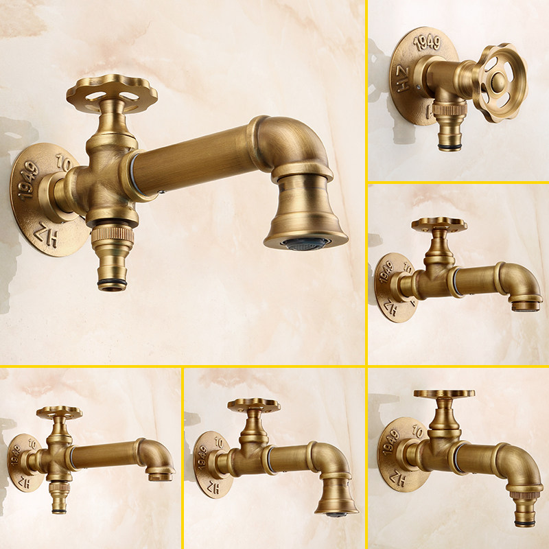 Basin Mixer Tap - ก๊อกน้ำทองเหลืองโบราณสำหรับเครื่องซักผ้า ใช้ภายนอกอาคาร ลานบ้าน สระว่ายน้ำ ก๊อกน้ำเดี่ยวแบบน้ำเย็น เปิดเร็ว