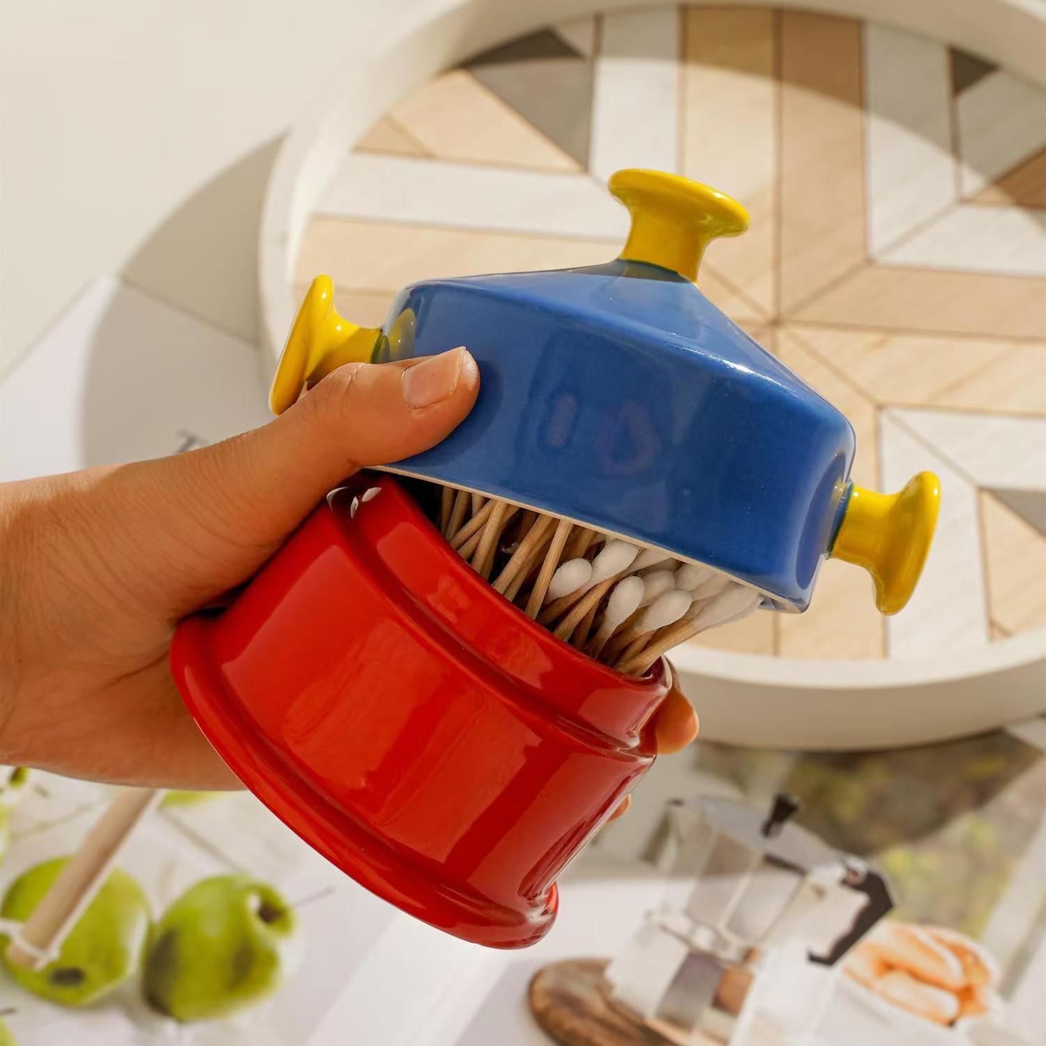 Home Bathroom Organizer - ที่ใส่ไม้จิ้มฟันเซรามิกดีไซน์โดพามีน - ของตกแต่งบ้าน กล่องใส่ไม้จิ้มฟันขนาดเล็ก ที่จัดเก็บไม้จิ้มฟันและไหมขัดฟัน สำหรับห้องครัวและห้องน้ำ