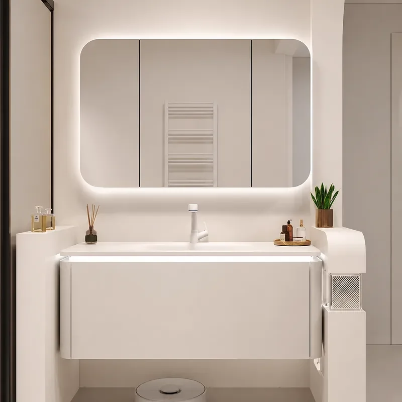 Home Bathroom Vanity Combo - ตู้ห้องน้ำแบบแขวนผนังพร้อมอ่างล้างหน้าเซรามิกในตัว ชุดอ่างล้างหน้าพร้อมที่เก็บของสำหรับห้องน้ำบ้านสมัยใหม่