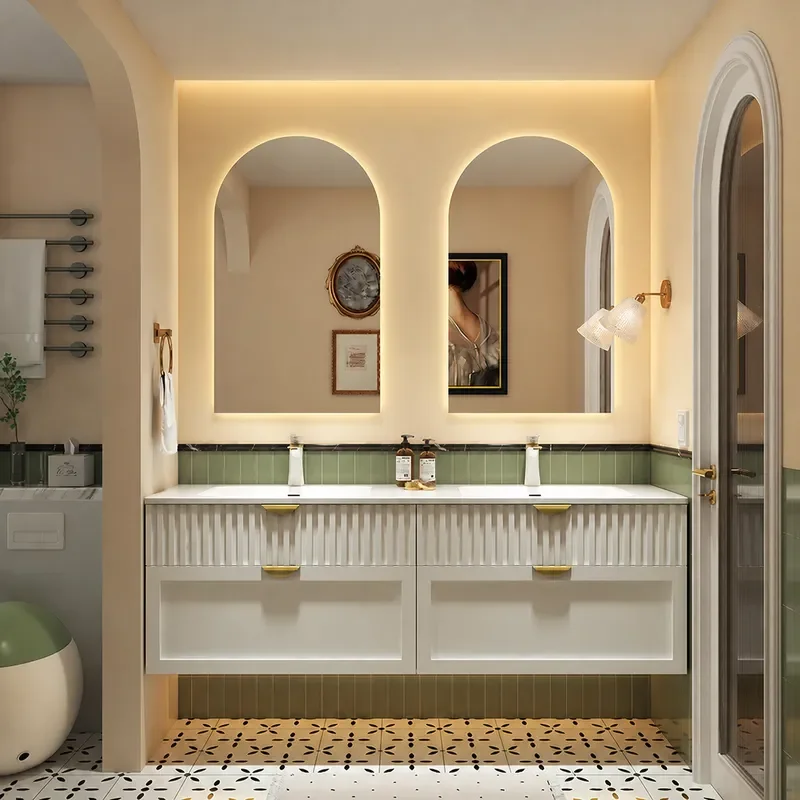 ตู้ห้องน้ำสไตล์ครีมพร้อมอ่างล้ - Home Bathroom Vanity Combo บทวิจารณ์และราคา
