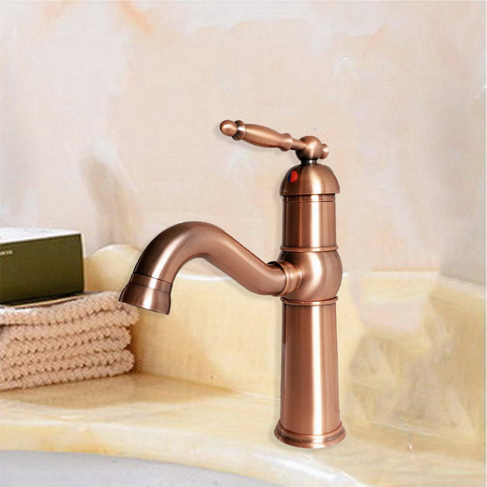 หมุนน้ําประปาโบราณสีแดงทองแดงเ - Basin Mixer Tap บทวิจารณ์และราคา
