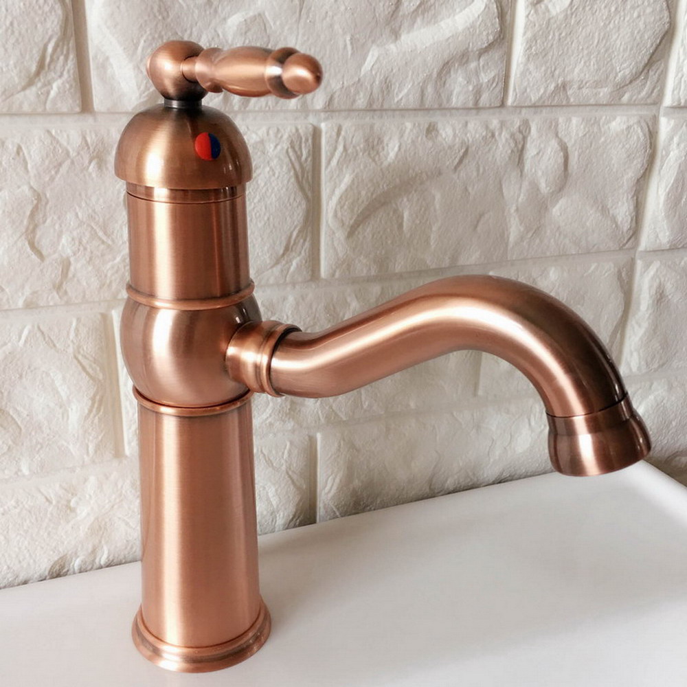 หมุนน้ําประปาโบราณสีแดงทองแดงเ - Basin Mixer Tap บทวิจารณ์และราคา