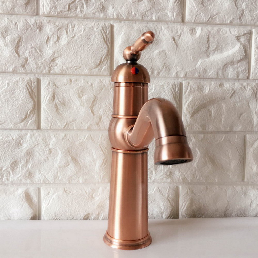 หมุนน้ําประปาโบราณสีแดงทองแดงเ - Basin Mixer Tap บทวิจารณ์และราคา